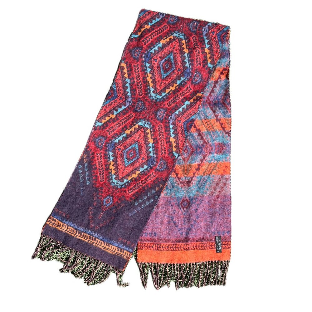 Cashmink Boho Chic Multicolor Fringe Scarf – Geometric Southwestern Print